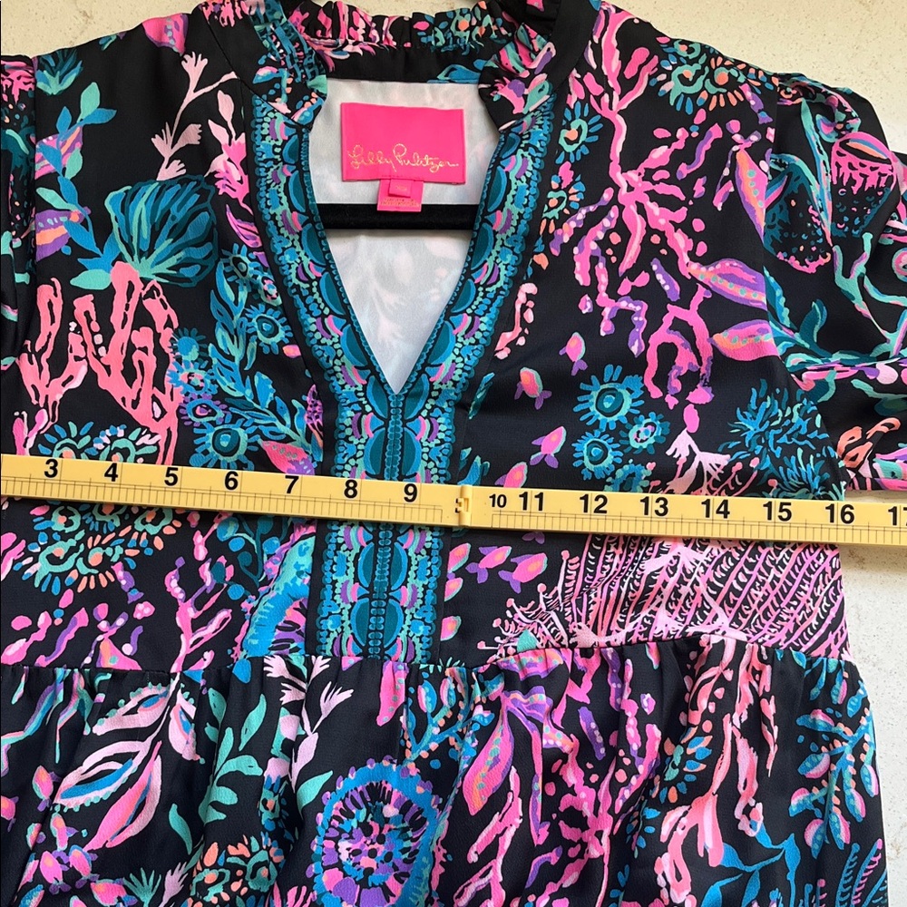 Lilly Pulitzer Black Mini Dress with Pink & Teal Floral Print - Picture 7 of 7